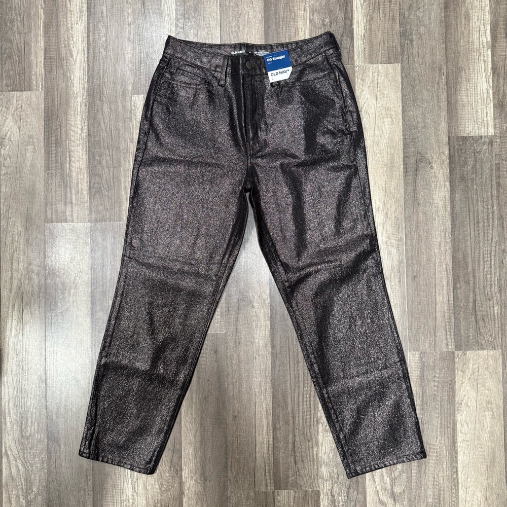 NWT OLD NAVY Brown/Purple Sparkle OG STRAIGHT High Rise Pant (8)
